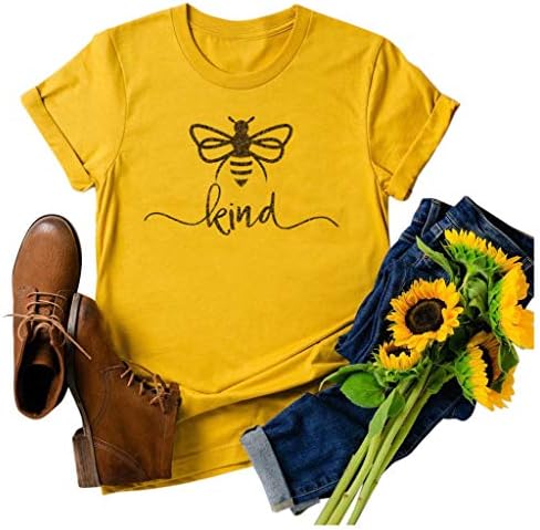 Majice za žene, ženske ljetne vrhove Casual labave slatke pčelinje grafike budite ljubazne majice kratke rukave za ekipu za vrat