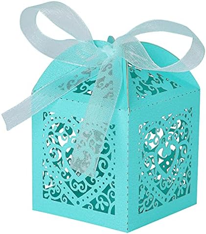 Kslong 50 paketa plava kutija za vjenčanje, ljubav srca šuplje poklon kutija, mini kutija za bombola za goste,