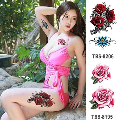 Fasna privremene tetovaže Privremene prekrasne naljepnice za tetovažu ljubičaste ruže crvene ružne lubanje muškarci