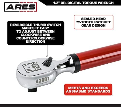 Ares 43001-1/2-inčni elektronski digitalni moment ključ-25.1-250.8 ft / lbs - reverzibilna zapečaćena