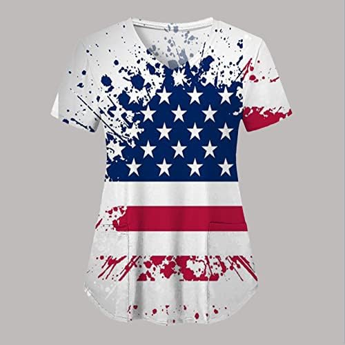 Bluza od 4. Jula za žene američka zastava ljetne kratke rukave V izrez košulje sa 2 džepa bluze praznična Ležerna