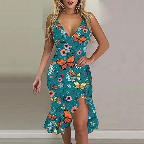 Ženska ljetna haljina 2023 Casual špageti remen cvjetni V izrez bez rukava omot sa volanima