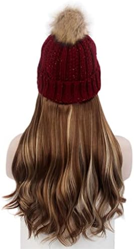 KLHHG Moda evropske i američke dame šešir za kosu jedan crveni pleteni šešir perika duga kovrdžava smeđa perika