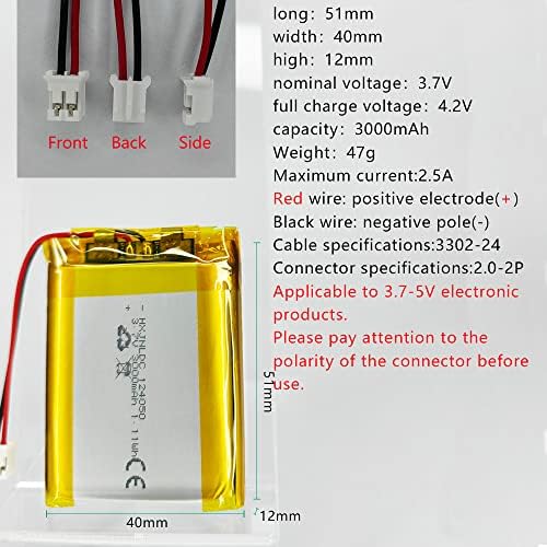 HXJNLDC DC 3.7 V 3000mAh 124050 punjiva polimerna litijumska baterija za DIY 3.7-5V elektronski proizvod,