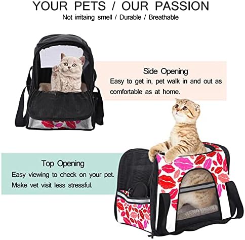Pet Carrier Lips Heart Love Meki putni nosači za kućne ljubimce za Mačke, Psi Puppy Comfort prenosiva sklopiva torba za kućne ljubimce odobrena aviokompanija