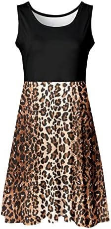Kulywon Women Ljetne haljine 2023 Leopard patchwork haljina bez rukava s tankim visokim strukom Midi haljina