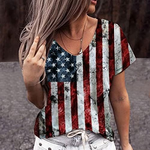 Blok u boji USA Grafički grafički vitki tunike Bluze Dame kratki rukav Vneck casual vrhovi Camisole T majica