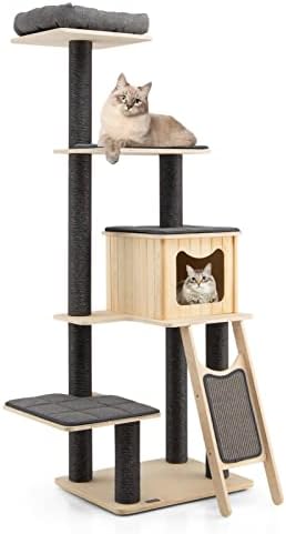 Mačje drvo za zatvorene mačke : 5-slojni Moderni drveni mačji toranj s Perivim jastucima, mačje Drvo,mačji stan,mačji