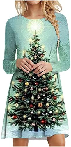 Ženska Midi košulja haljina Božić 3D Print dugi rukavi Y2K Rockabilly Holiday Beach Casual Sundress pulover