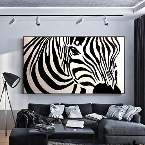 Moderna ručno obojena teksturirana uljana slika-apstraktni Baner crno-bijela Zebra pozadina na platnu zidna umjetnička slika velike veličine za dnevni boravak Villa Decor, Neuramljen, 50X100Cm (19, 6X39, 3In