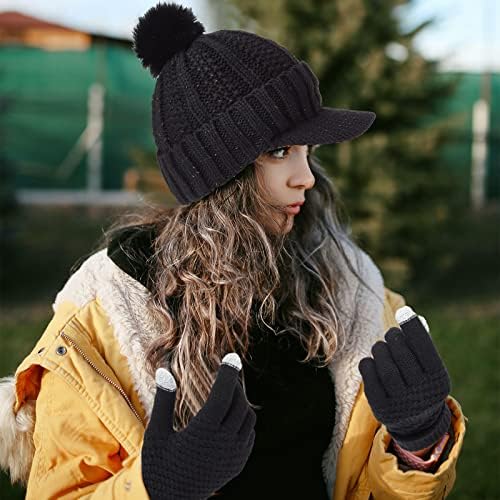 4 seta zimske kape i rukavice za žene za žene toplo pletene kape sa obodom na dodirnim ekranom zaslona
