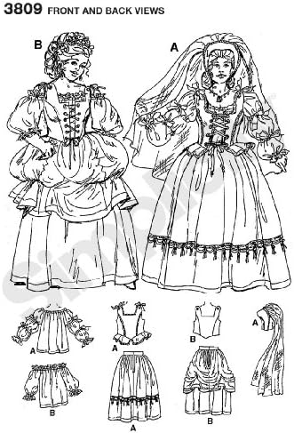 Jednostavnost Ženska renesansna cosplay i kostim ušiveni uzorak, veličine 10-14