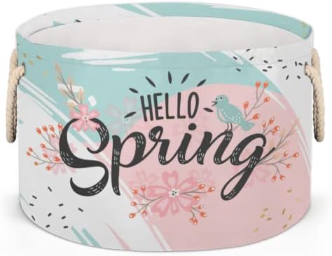 Proljetni ružičasti cvijet Velike okrugle košare za skladištenje rublja košare sa ručicama s ručkim košarom