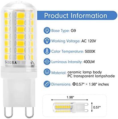 Leelike Zatamnjive G9 LED sijalice, 10-Pak G9 sijalica 5000k G9 sijalica dnevne svjetlosti 4W 400lm ušteda