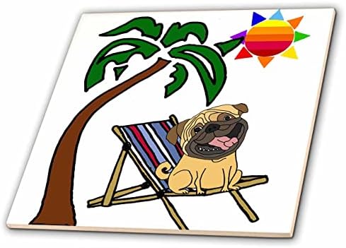 3drose Funny Mops pas na plaži stolica i Sunce i Palma-pločice