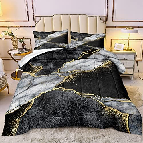 Mramorni komfor za boho hipi Komforter posteljina set crno bijelo zlato apstraktno mramorno teksture otiskati