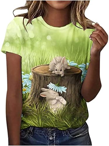 Ženske Uskršnje vrhove 2023 ljetna bluza za odmor kratki rukav Crewneck 3D slatka zečica Print Uskršnje majice