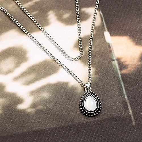 Woent drop Shape Opal privjesak ogrlice Vintage srebrni slojeviti ogrlica lančić podesivi nakit