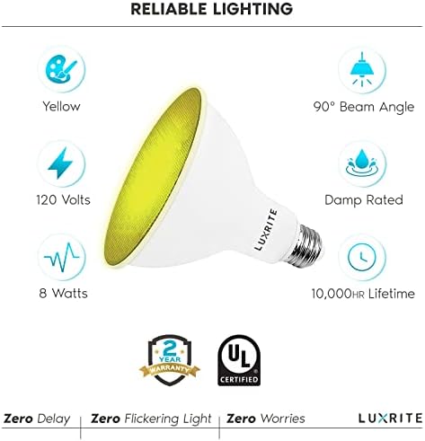 Luxrite LED PAR38 Flood Yellow sijalice, 8W , žuta flood Light LED sijalica, vlažna, ul lista, E26 baza, unutrašnja