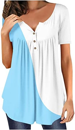 Camiseta de Bloque de boja para mujer camisetas de manga corta con botones blusa suelta con cuello en v entrenamiento
