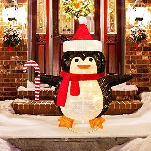 2.3 ft osvijetljeni iskačući Božićni Pingvinski ukrasi, 40 LED svjetla sklopivi Božićni Pingvin, jednostavna montaža za višekratnu upotrebu za kućni unutarnji odmor na otvorenom Božićni dekor za zabavu