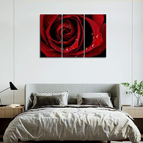 Canvas Print Wall Art Painting za Kućni dekor prednja Crvena ruža svijetle svježe boje kapi ružine vode
