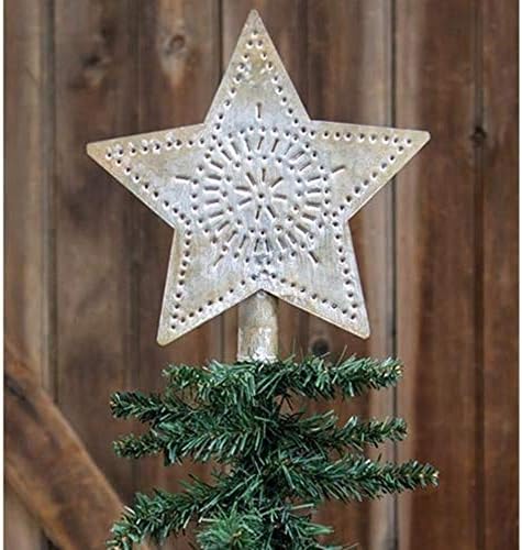 Sretne ponude ~ Vintage Whitewashed Star Tree Thewper | 9 inča | Antiknuta metalna seoska kuća dizajn