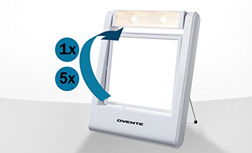 Ovente kvadratno ogledalo za šminkanje 5,5 inča 1x 5x uvećanje staklo LED osvijetljeno 360 stepeni