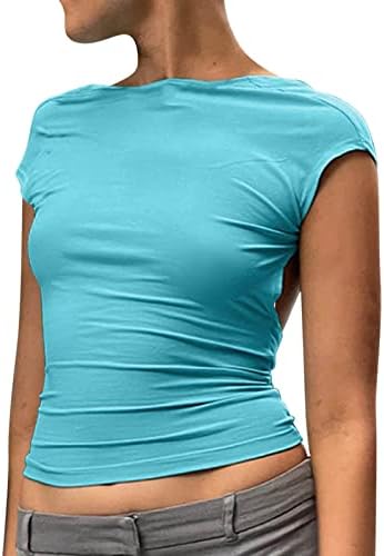 Ženske modne čvrste majice bez leđa Crop Top Casual kratki rukav seksi kratka majica sa tri četvrtine