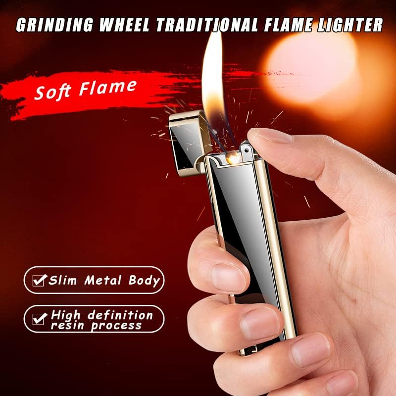 Slim Soft Flame upaljač prijenosni mljeveni upaljač točkove Metal Tradicionalni upaljač plamena