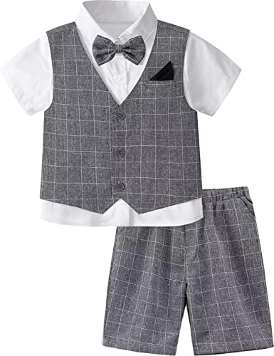 A & amp;J DESIGN Boys ' 3 komada odijela Set prsluk & džepni kvadrat & amp; šorc & leptir mašna