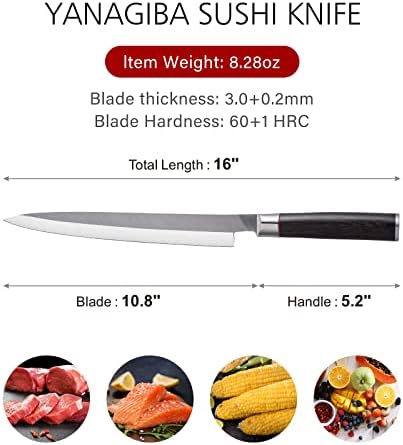 Chuyiren Sushi nož Sashimi nož- 9,5 inča i 10,6 inča ručice od nehrđajućeg čelika i drva Wenge drva