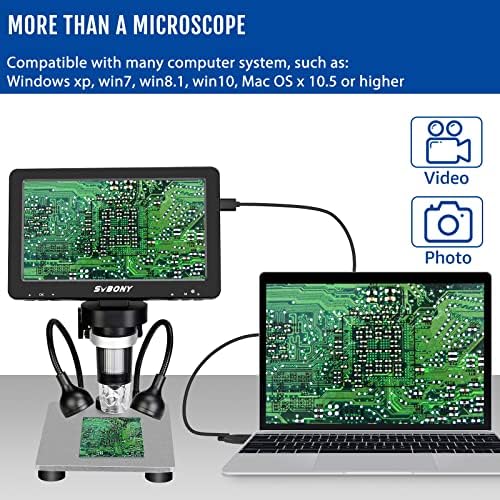 Svbony SV604 7 inčni LCD digitalni mikroskop 1200x za odrasle, mikroskop novčića 1080p Video