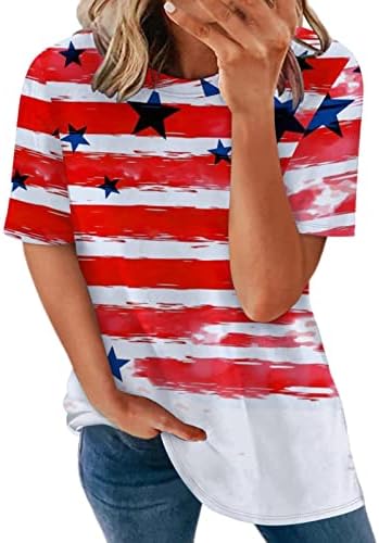 Majice za 4. jul za žene kratki rukav V-izrez tunike vrhovi američka zastava zvijezde prugaste