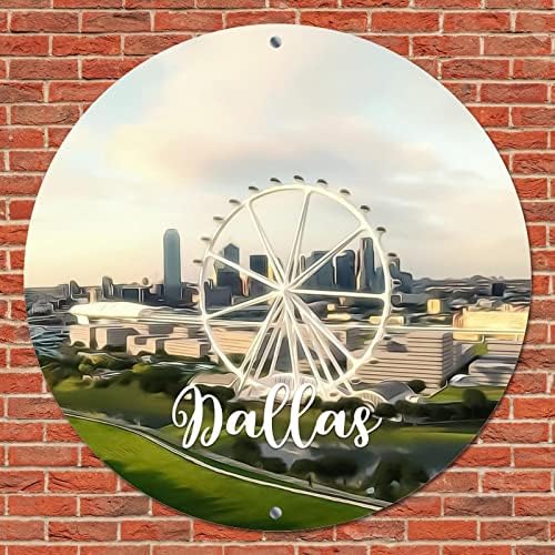 Vintage Metal Tin Sign American Texas State Dallas City Skyline Scenery Cityscape Pogled na grad Retro
