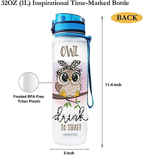 Designfullprint 32oz 1litar motivaciona bočica za praćenje vode sa oznakom vremena - Owl Drink to to, Owl Gifts