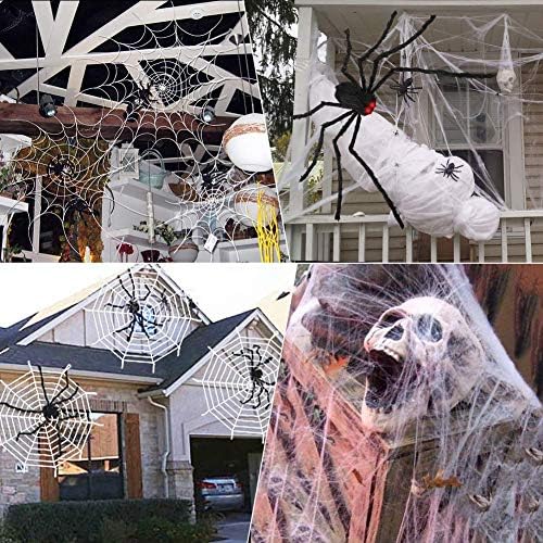 OurWarm 200 Halloween Spider Web Decor 59 Giant Spider dekoracije sa LED očima, strašno lažni pauci & ogroman trouglasti paučina Halloween Dekoracije za vanjski zatvoreni Dvorište Lawn home party dekor