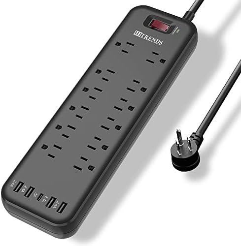 Power Strip zaštita od prenapona sa 12 utičnica & amp; 4 USB porta & 1 USB-C Port & zamjena produžnog kabla muški utikač