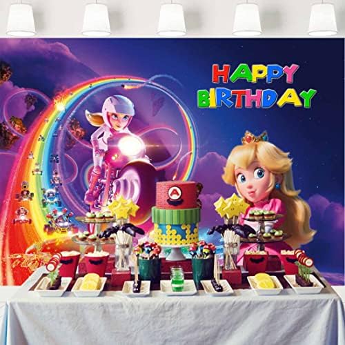 Pozadina za fotografije princeze breskve za rođendansku zabavu 2023 Mario film Rainbow Road pozadina djevojka Video igre potrepštine za zabavu 8x6 ft