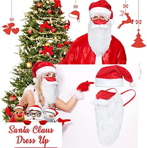Vicenpal 3 Postavlja Božićni šešir i Santa Claus maska za bradu Božić maske za lice za odrasle Holiday Santa Costume Santa šešir smiješna Bradata tkanina za Božić Halloween svečane potrepštine za zabavu
