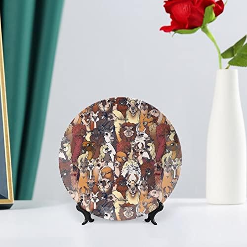 Llama uzorak kosti Kina Dekorativna ploča okrugla keramičke ploče plovilo sa postoljem za prikaz za uređivački dekor za večeru