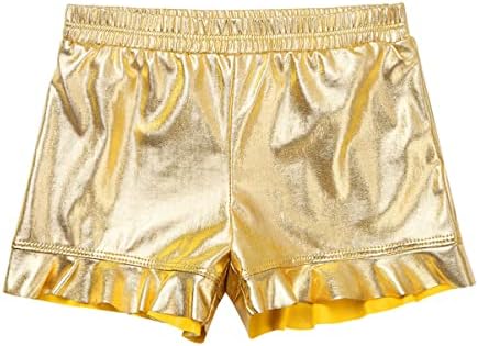 Jeeyjoo dječje djevojke ruff dno elastične struk sjajne metalne veselje plesne fitness gimnastički kratke hlače zlato 12 godina