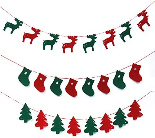 SYQOIU Božić Banner 3m Nova godina božićno drvo uzorak Bunting Banner crvena i zelena zabava rođendan