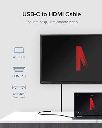 Usbbiv USB C do HDMI kabela 6ft - Povežite USB-C, Thunderbolt 3, Thunderbolt 4 ili USB4 prijenosna