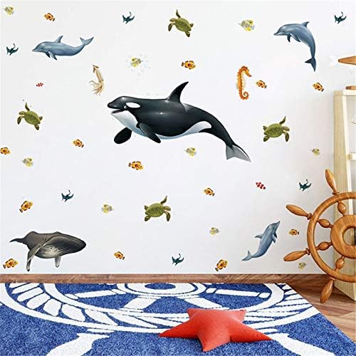 YouWenR dječija soba samoljepljiva zidna naljepnica delfin riba životinja morski život kupatilo dnevna soba pozadina