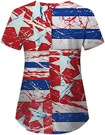 4. jula majice za žene američka zastava ljetni kratki rukav V izrez majica sa 2 džepa bluze praznična Ležerna radna odjeća