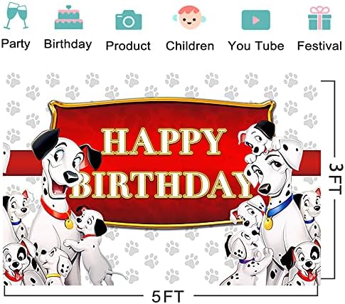 Bijeli 101 dalmatinski Psi pozadina za rođendanske potrepštine 101 pas baner za dekoracije za zabave Baby Shower fotografija pozadina 59x38in
