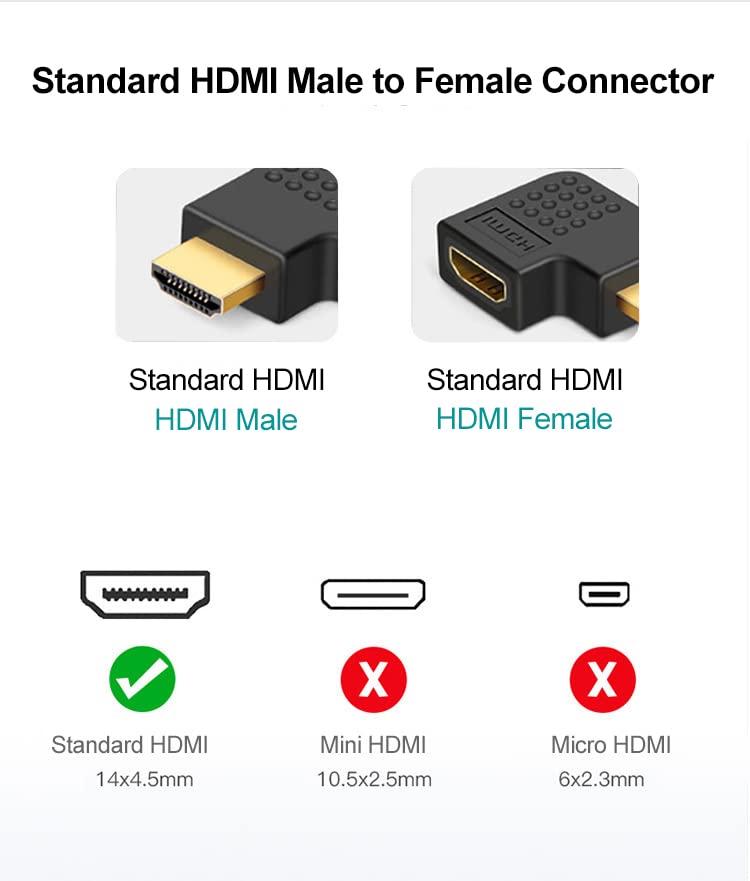 HDMI ženski na ženski adapter 2-pakovanje 4K i 3D, 90 i 270 stupnjeva HDMI priključak Koupler Extender pretvarač 3D 4K 1080p za TV Roku Fire Stick Chromecast Nintendo prekidač Xbox One PS5 PS4 laptop