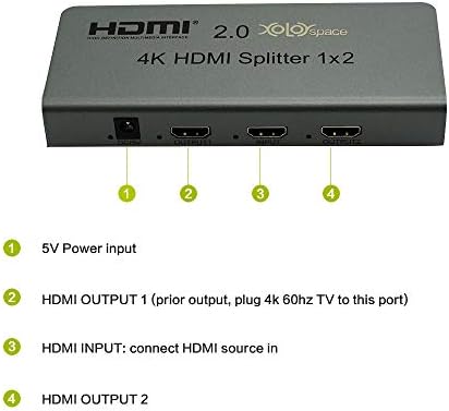 Xolorspace 1x2 HDMI razdjelnik 4K 60Hz YCBCR 4: 4: 4 8-bitni HDR prolazi kroz automatsko skaliranje