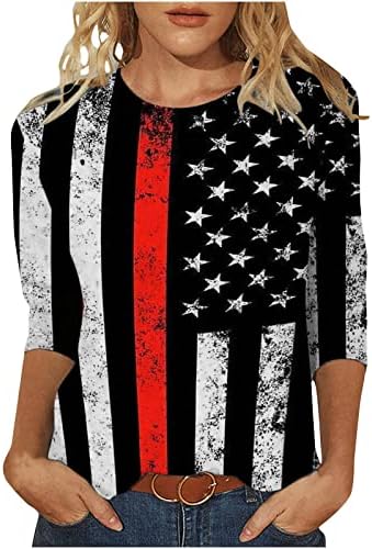 Ženski vrat Tort T majice Lounge Top Majice 3/4 rukava Merica Stars Print Fall Ljeto T Košulje Odjeća Trendy HF